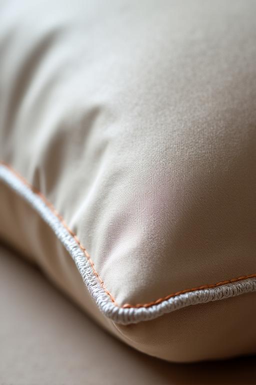 Primo piano di una cucitura sartoriale su un cuscino di lusso.